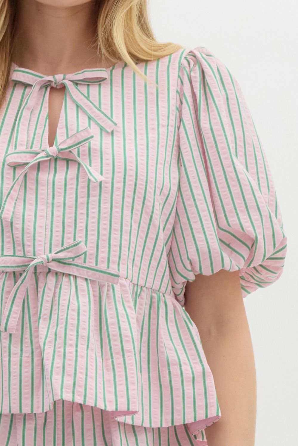 Pink & Green Stripe Bow Blouse