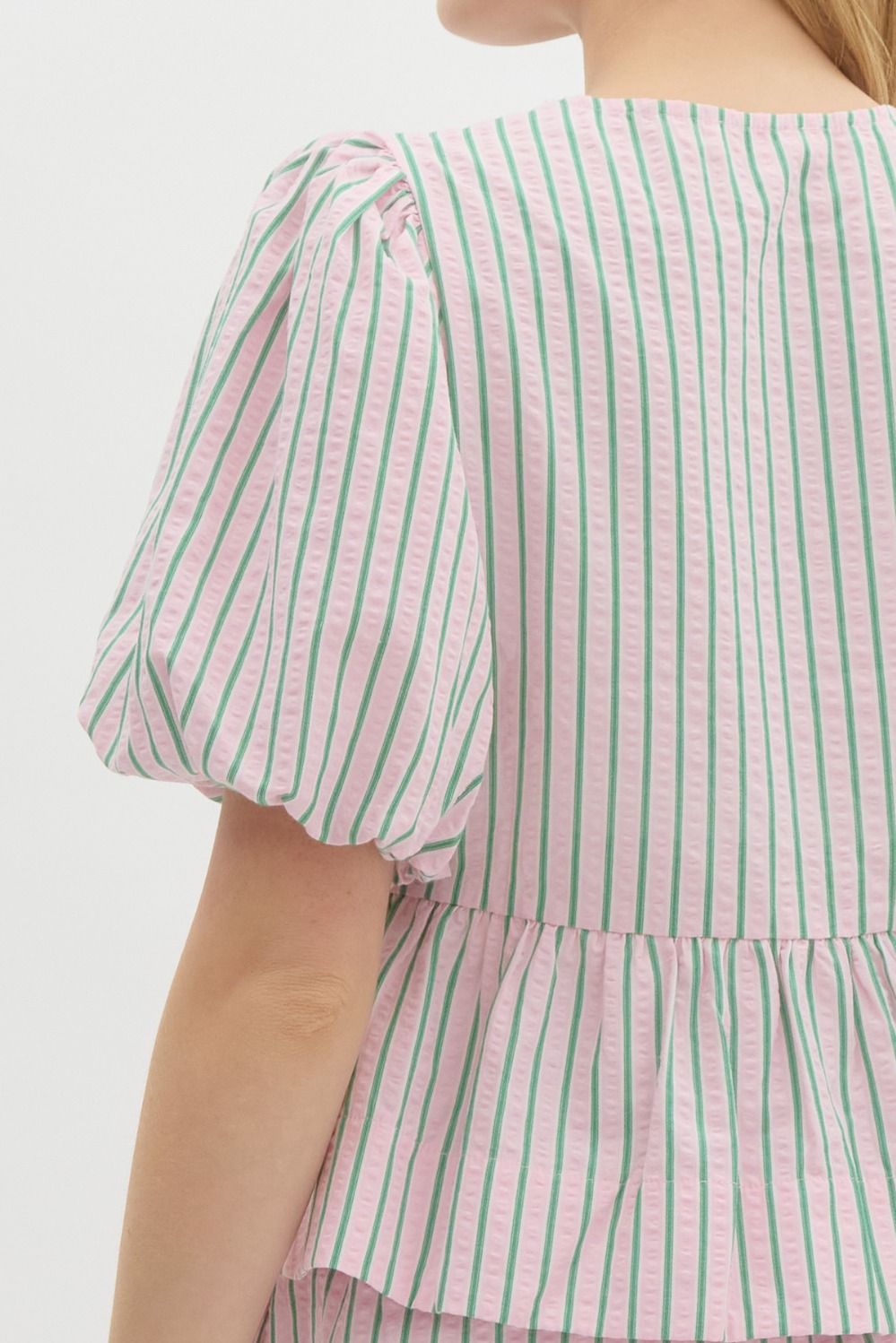 Pink & Green Stripe Bow Blouse