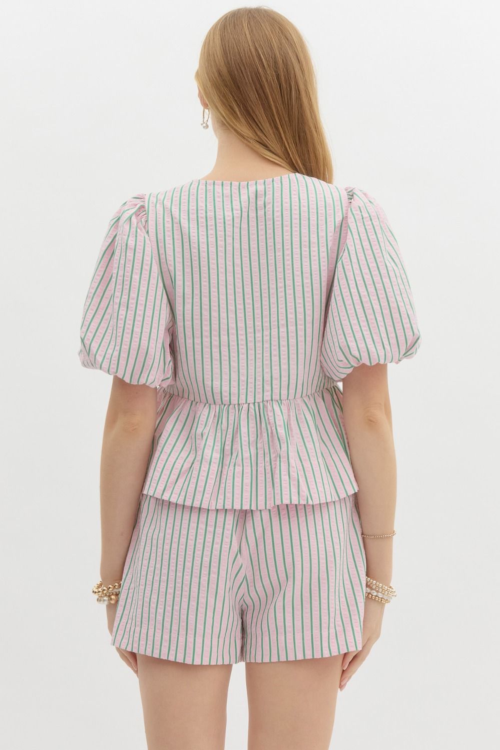 Pink & Green Stripe Bow Blouse