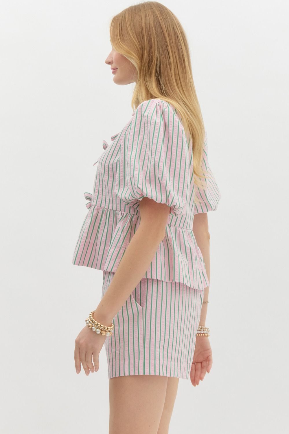 Pink & Green Stripe Bow Blouse