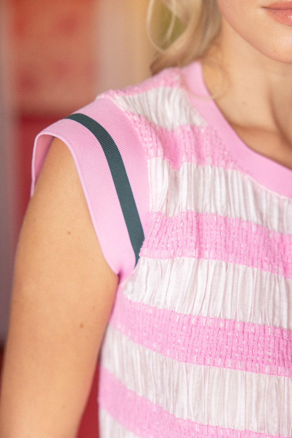 Playful Pink Striped Texture Tank Blouse