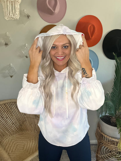 Tie Dye Ruffle Cuff Hoodie Pullover